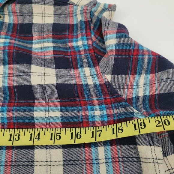 Denim & Flower Flannel Shirt Women's sz M Red White Blue Plaid Button Down Shirt - Picture 6 of 7